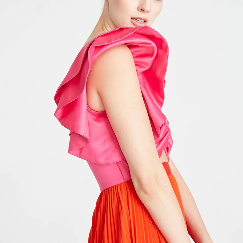 AMUR Cleopatra Pleated Dress pink/red color block NEW WITH TAGS SIZE 8